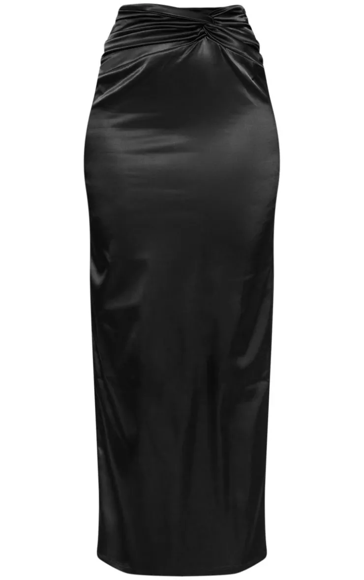 Outlet PrettyLittleThing Tall Satin Midaxi Skirt Black