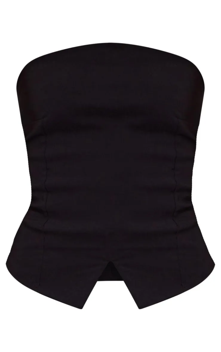 Online PrettyLittleThing Tall Stretch Woven Bandeau Top Black