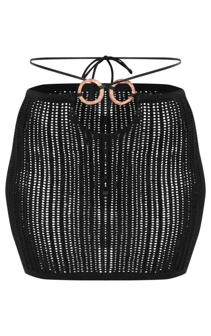 Discount PrettyLittleThing Tall Trim Detail Open Knit Mini Skirt Black