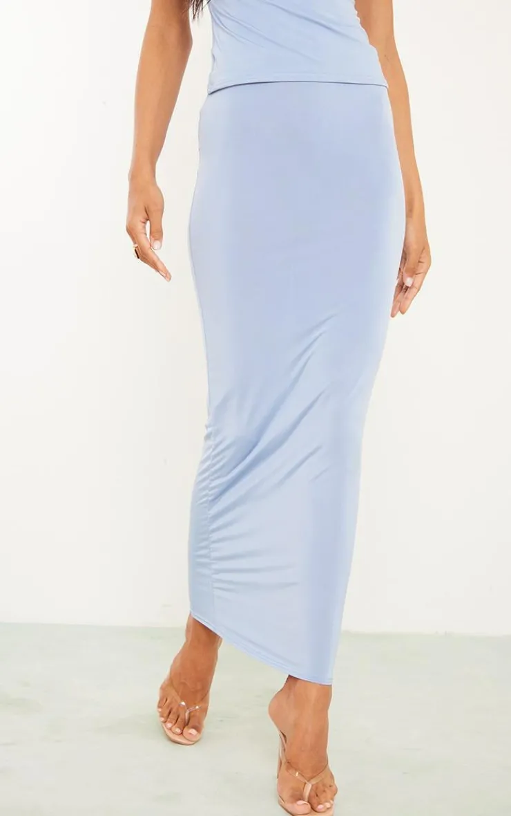 Discount PrettyLittleThing Tall Low Rise Slinky Midaxi Skirt Blue