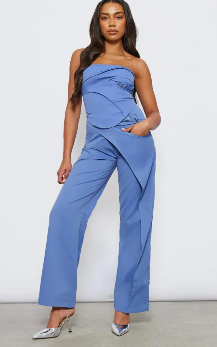 Hot PrettyLittleThing Tall Tailored Cut Out Detail Wide Leg Pants Blue
