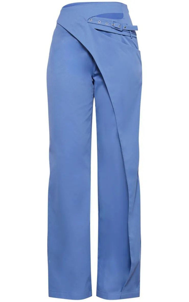 Hot PrettyLittleThing Tall Tailored Cut Out Detail Wide Leg Pants Blue