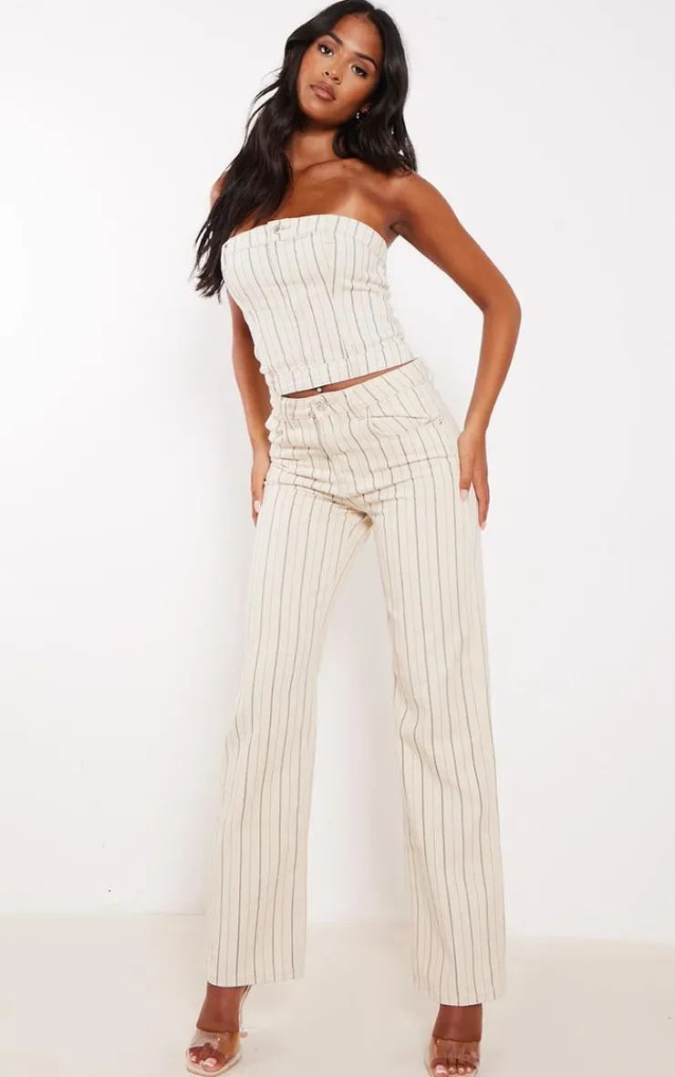 Hot PrettyLittleThing Tall Denim Pinstripe Corset Top Cream