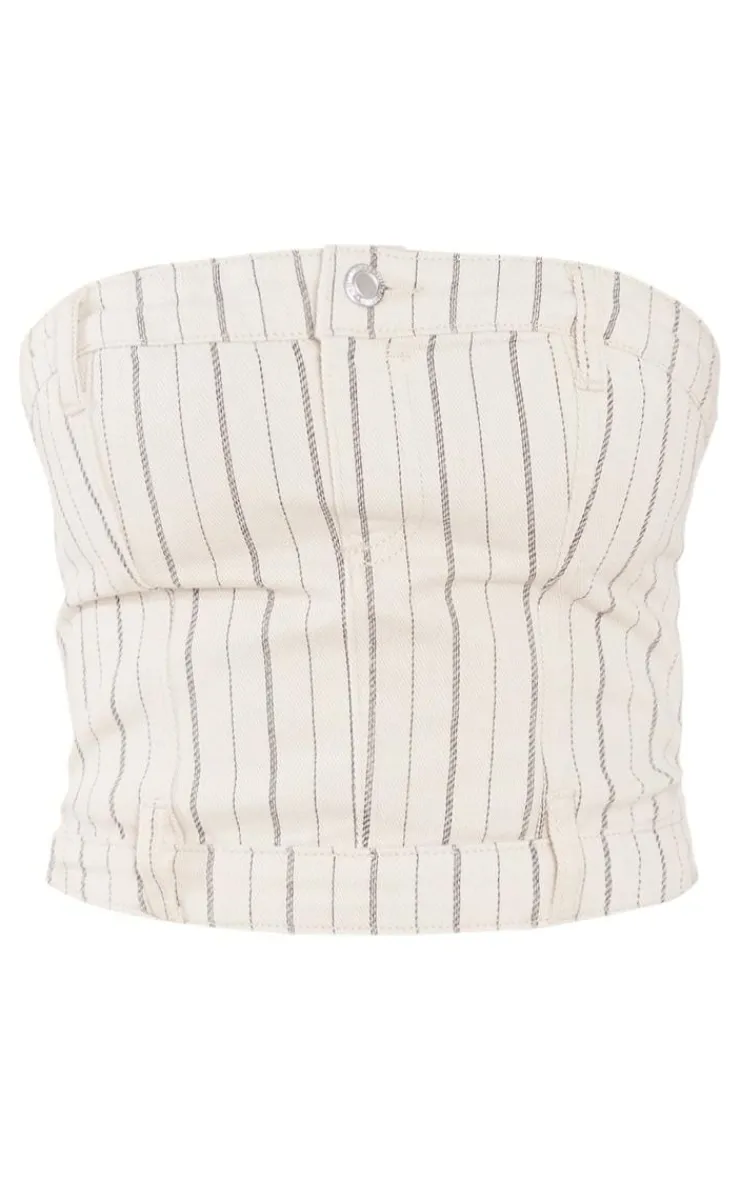 Hot PrettyLittleThing Tall Denim Pinstripe Corset Top Cream