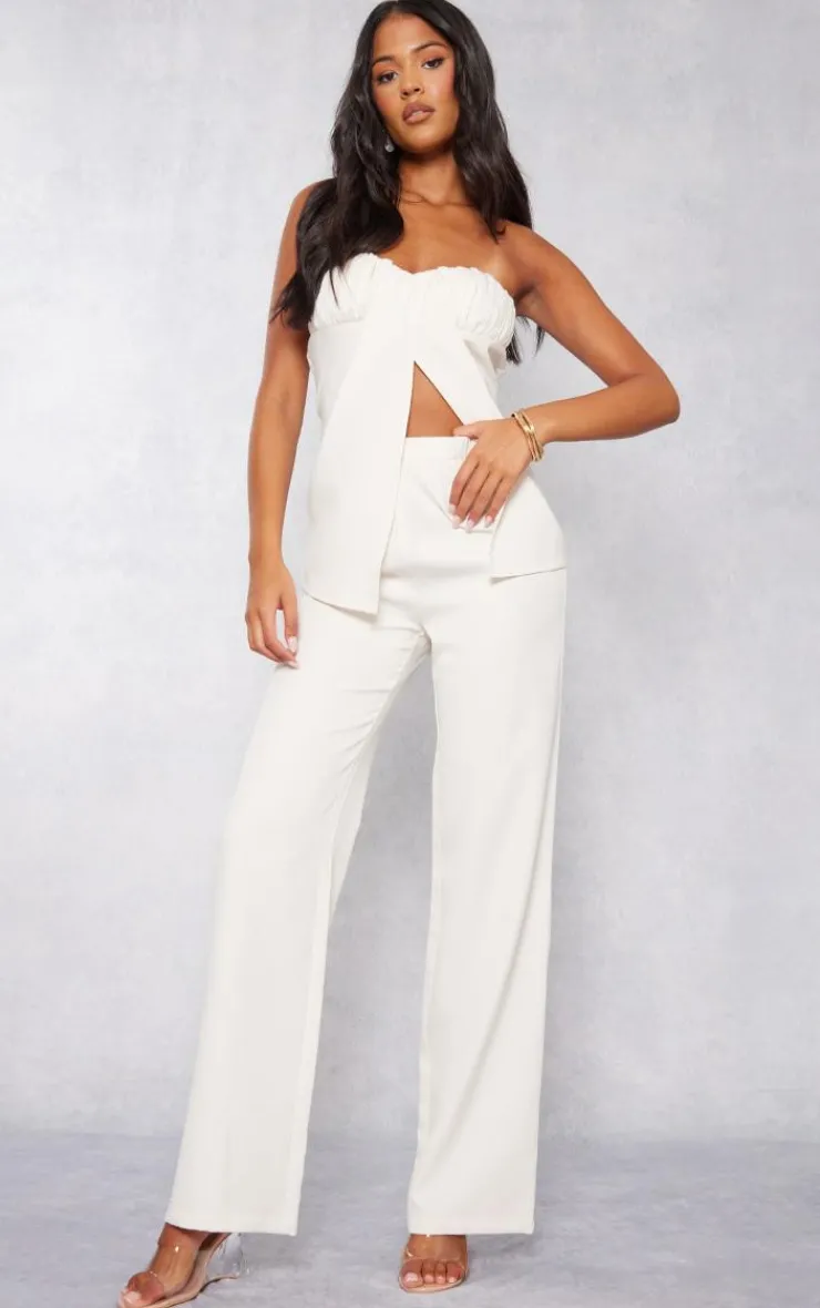Hot PrettyLittleThing Tall Elasticated Wide Leg Pants Cream