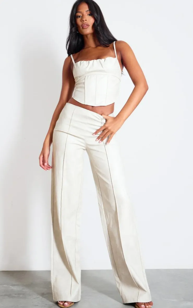 New PrettyLittleThing Tall Faux Leather Boned Corset Cream