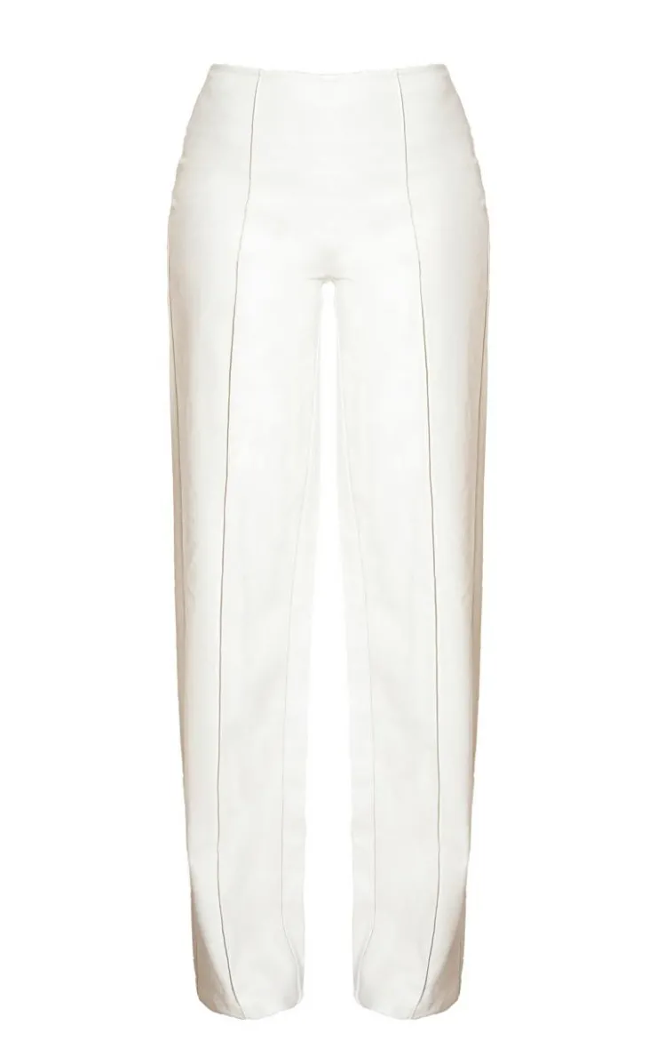 Hot PrettyLittleThing Tall Faux Leather Seam Detail Wide Leg Pants Cream