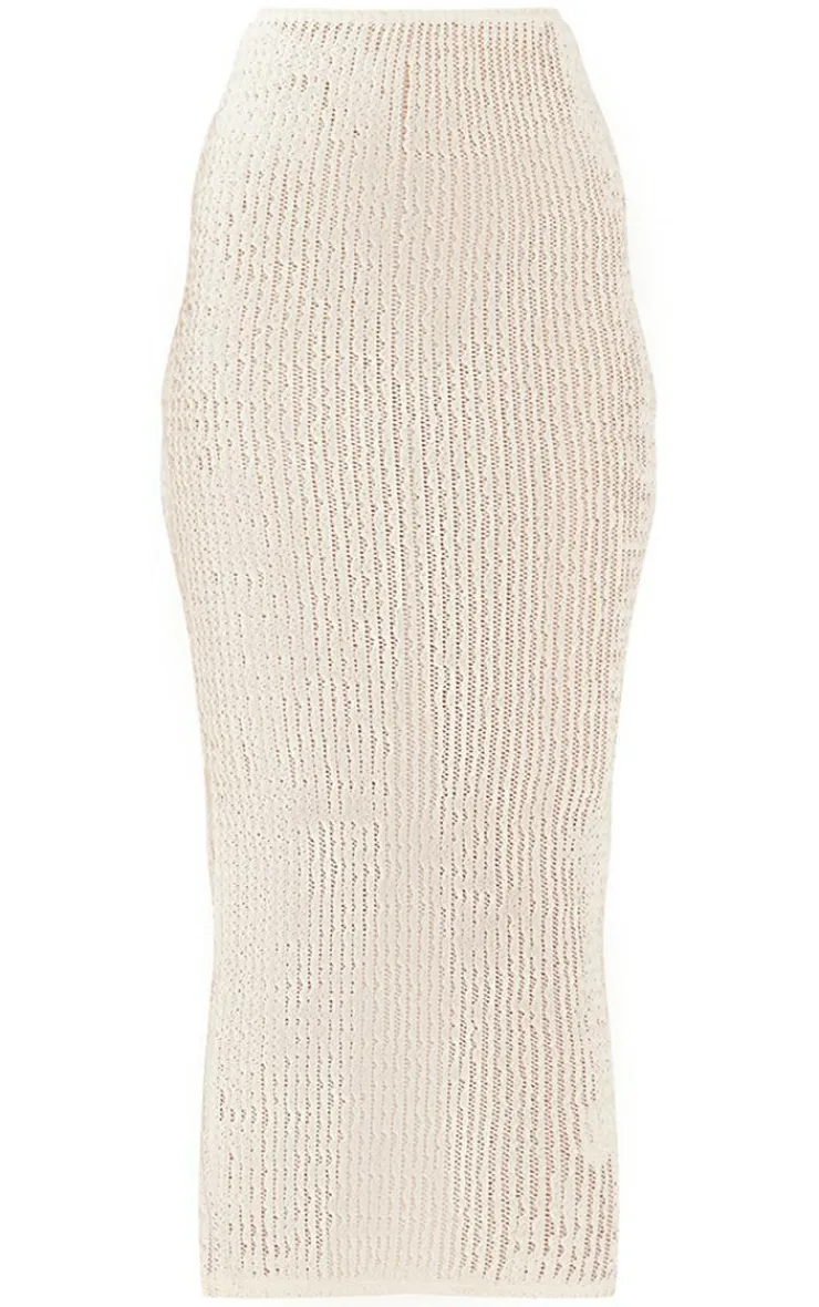 New PrettyLittleThing Tall Textured Low Rise Midaxi Skirt Cream