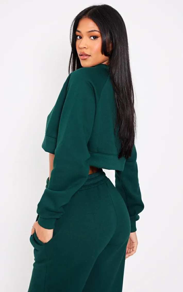 Tall Dark Green Cropped Long Sleeve Sweatshirt