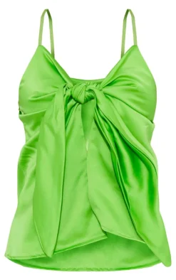 Clearance PrettyLittleThing Tall Satin Tie Front Long Top Green
