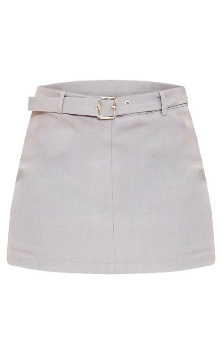 Sale PrettyLittleThing Tall Belted Woven Mini Skort Grey