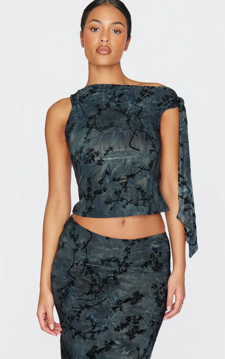 Outlet PrettyLittleThing Tall Devore Twist Detail Top Grey