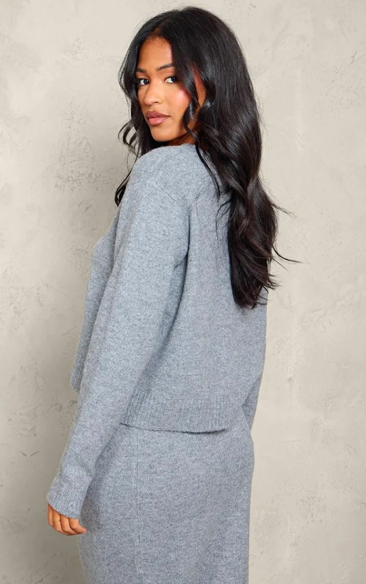 Outlet PrettyLittleThing Tall Melange Soft Knit Basic Button Up Cardigan Grey