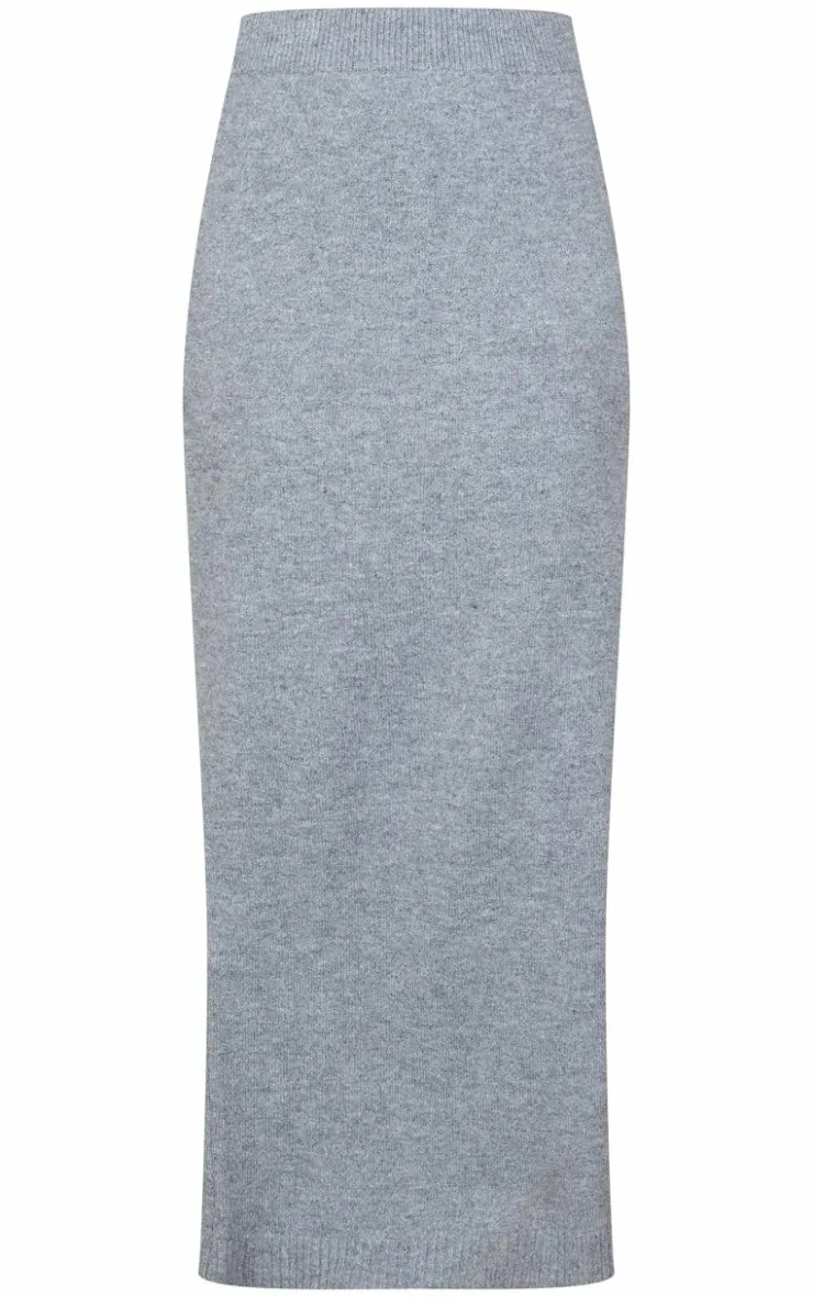 Online PrettyLittleThing Tall Melange Soft Knit Maxi Skirt Grey