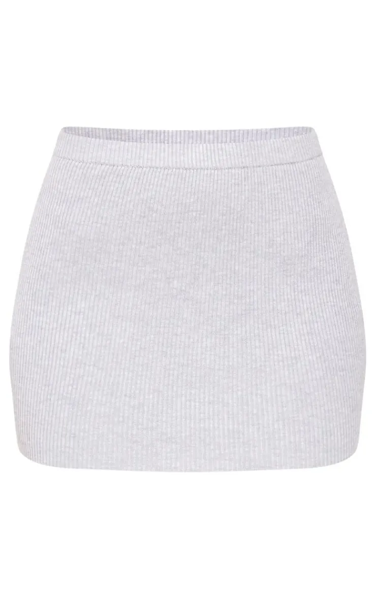 Online PrettyLittleThing Tall Rib Detail Knit Micro Mini Skirt Grey