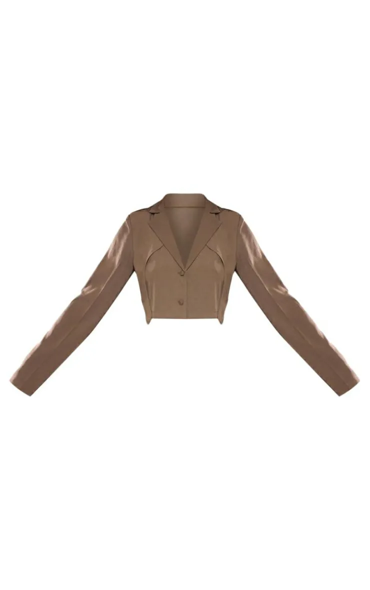 New PrettyLittleThing Tall Cropped Button Up Blazer Khaki