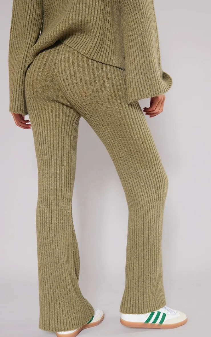 Hot PrettyLittleThing Tall Soft Knit Wide Leg Pants Olive