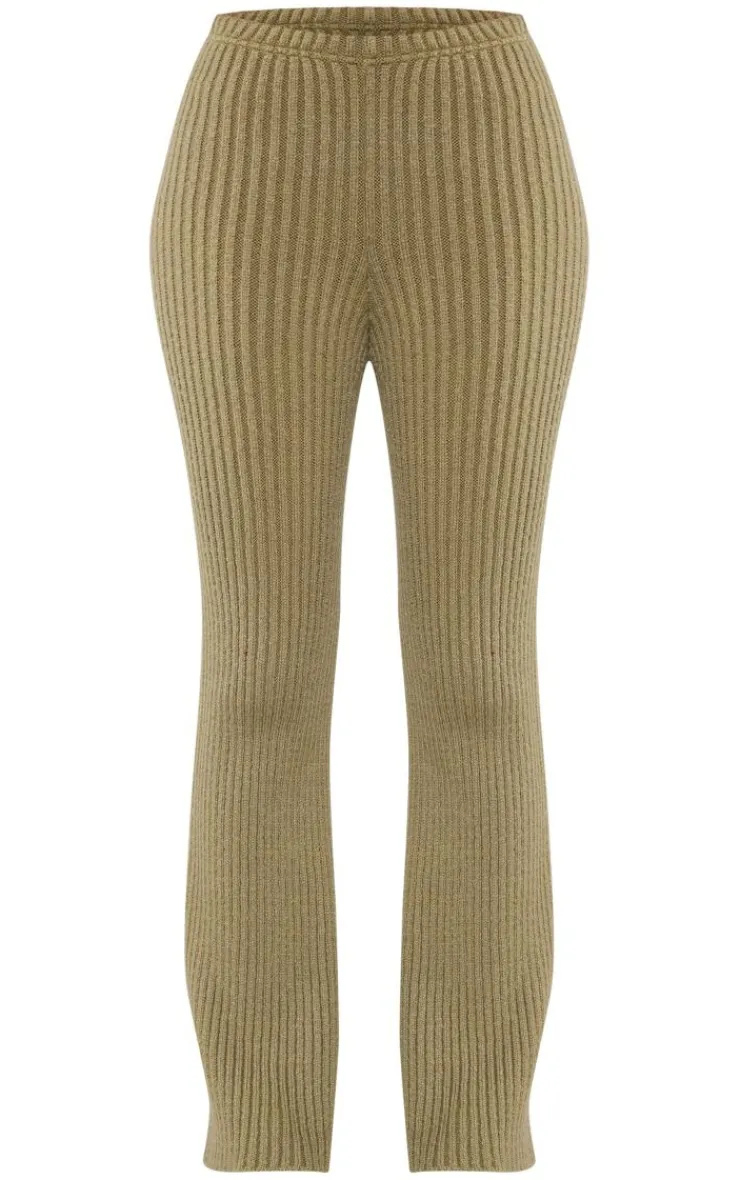 Hot PrettyLittleThing Tall Soft Knit Wide Leg Pants Olive