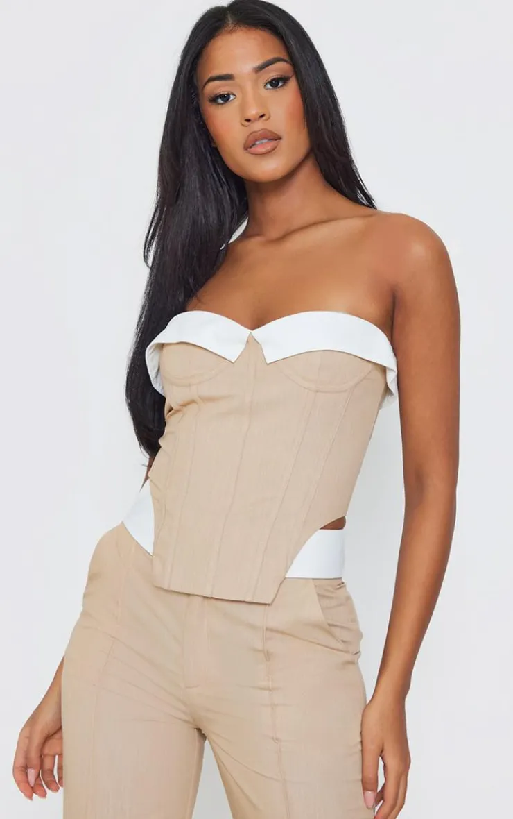 Clearance PrettyLittleThing Tall Fold Over Front Corset Top Stone