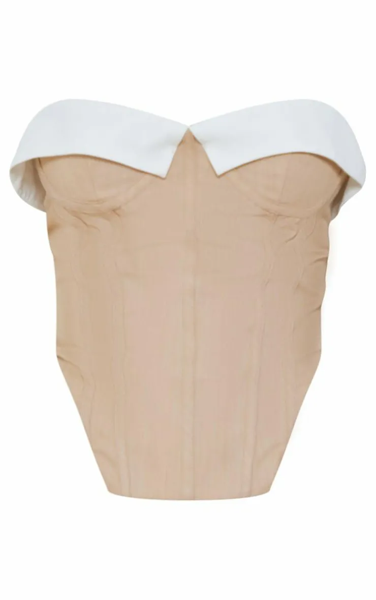 Clearance PrettyLittleThing Tall Fold Over Front Corset Top Stone