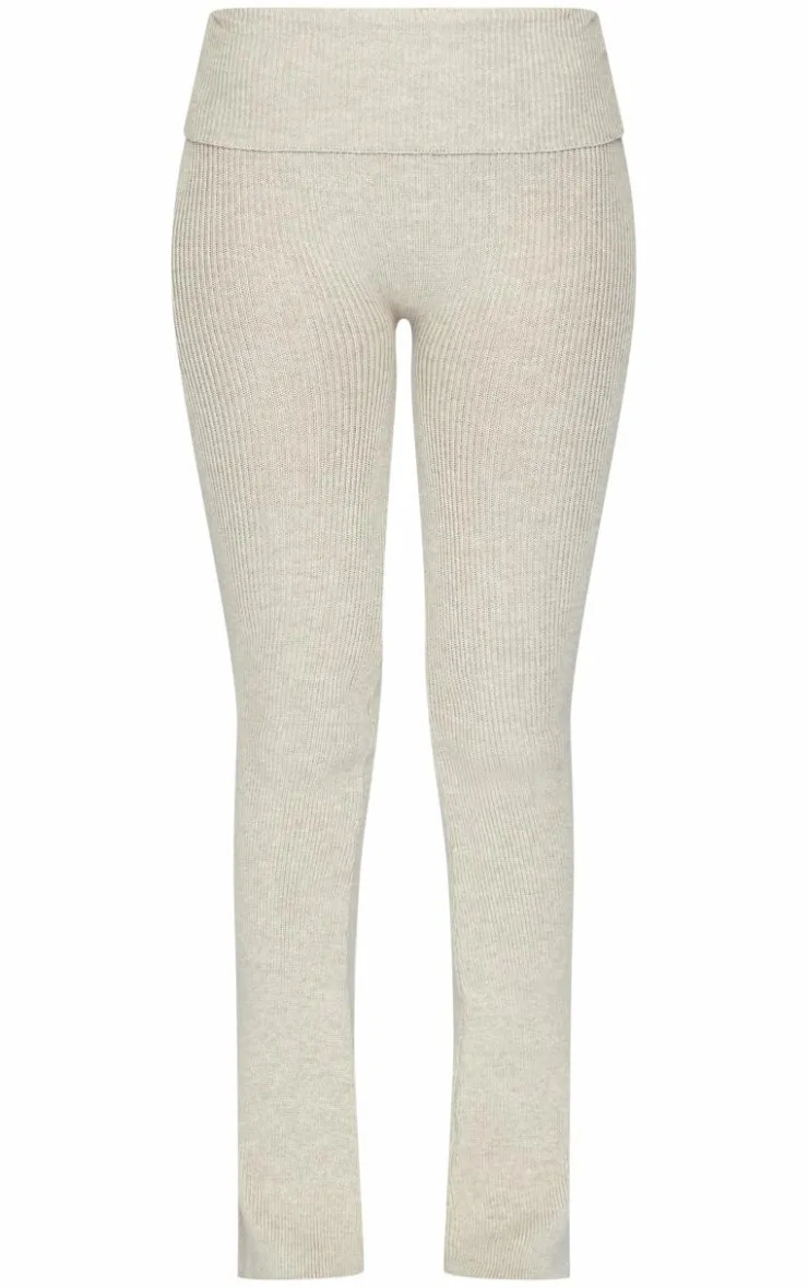 Hot PrettyLittleThing Tall Knitted Foldover Waist Flared Pants Stone