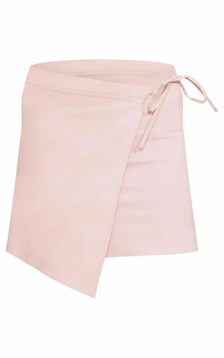 Clearance PrettyLittleThing Tall Stretch Woven Tie Side Detail Mini Skirt Stone