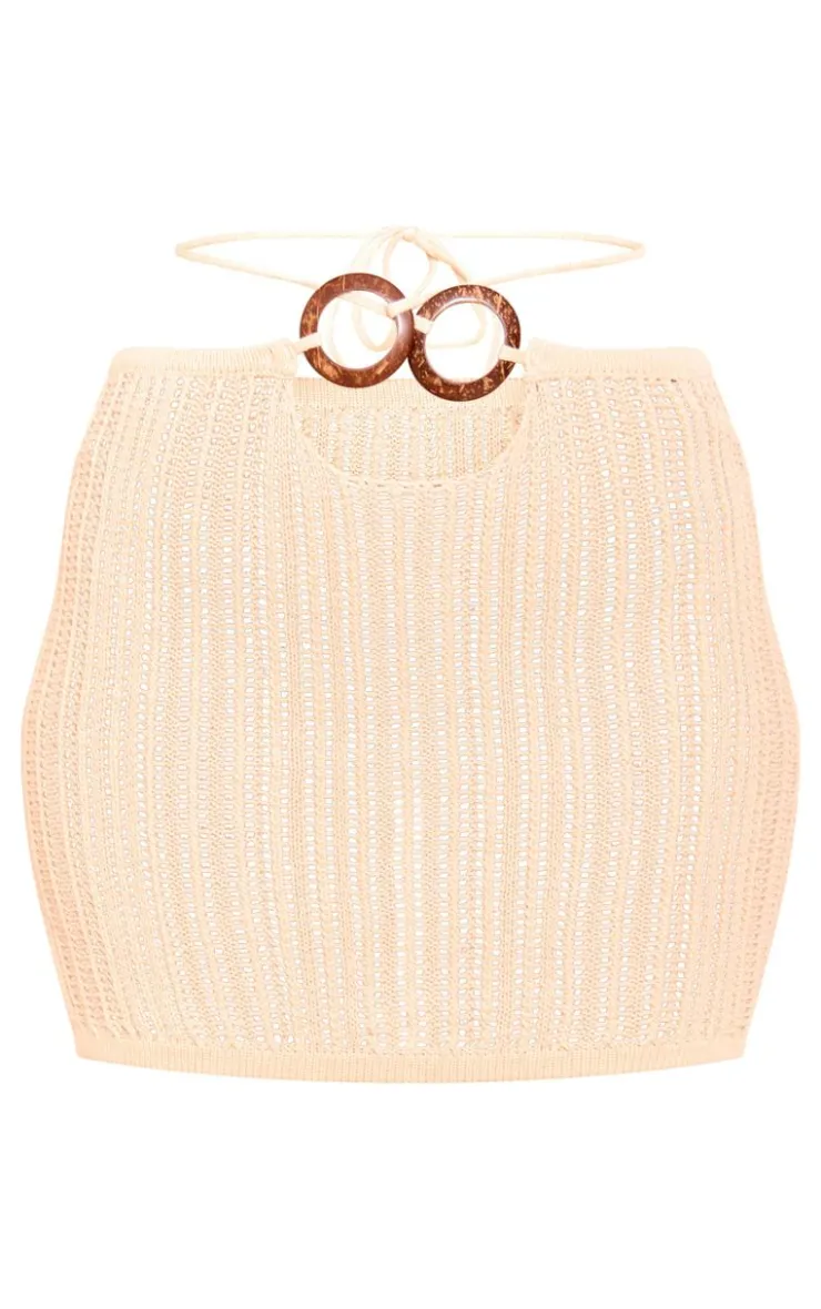 New PrettyLittleThing Tall Trim Detail Open Knit Mini Skirt Stone