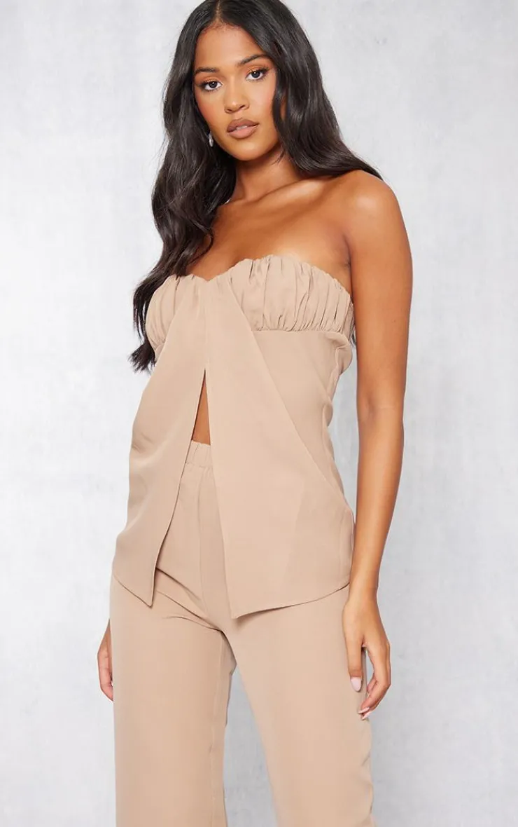 Hot PrettyLittleThing Tall Bandeau Split Detail Top Taupe