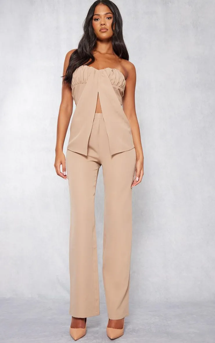 Hot PrettyLittleThing Tall Bandeau Split Detail Top Taupe