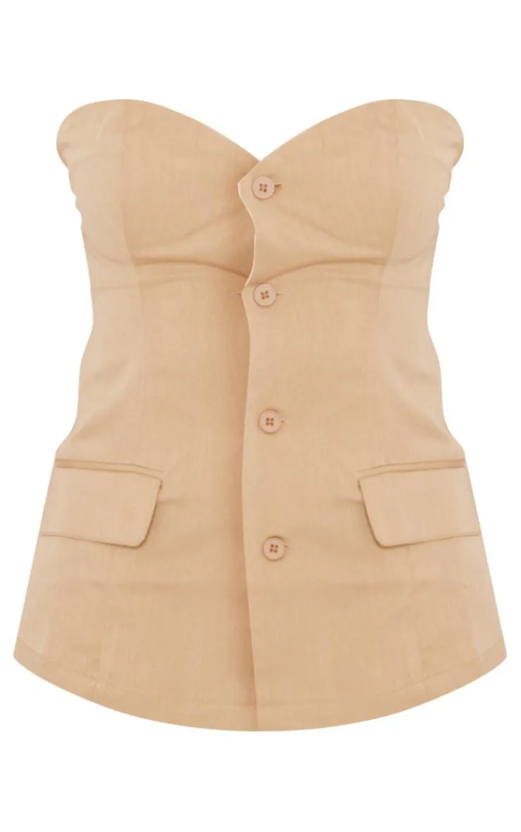 Hot PrettyLittleThing Tall Button Up Front Corset Top Taupe