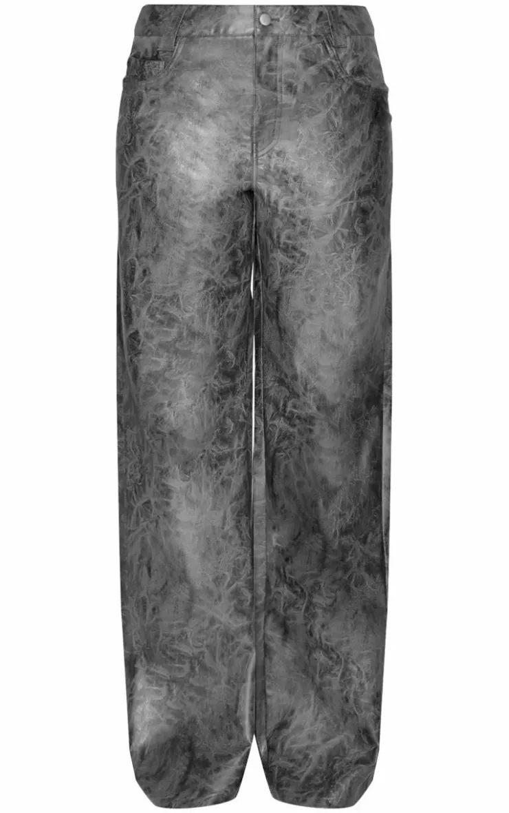 Online PrettyLittleThing Tall Faux Leather Wide Leg Pants Washed Grey