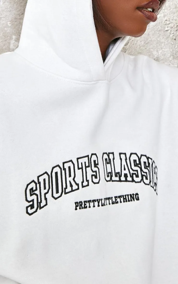 Online PrettyLittleThing Tall Sports Classic Embroidered Oversized Hoodie White