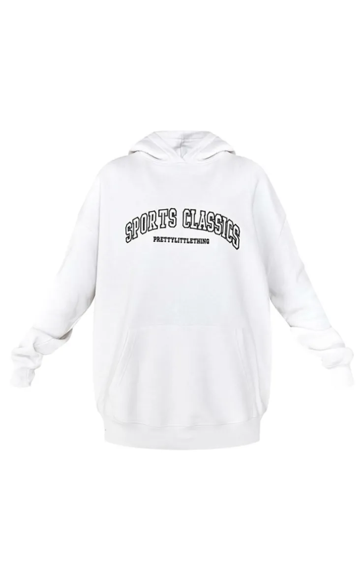 Online PrettyLittleThing Tall Sports Classic Embroidered Oversized Hoodie White