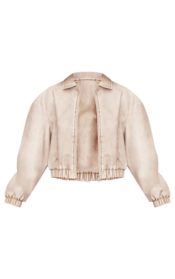 PrettyLittleThing Bomber Jackets*Distressed Faux Leather Zip Up Bomber Jacket