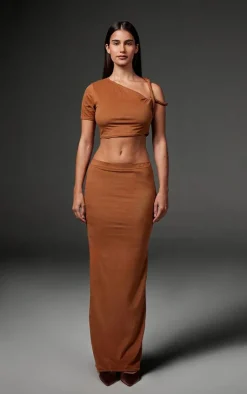 PrettyLittleThing Faux Suede Midaxi Skirt Taupe