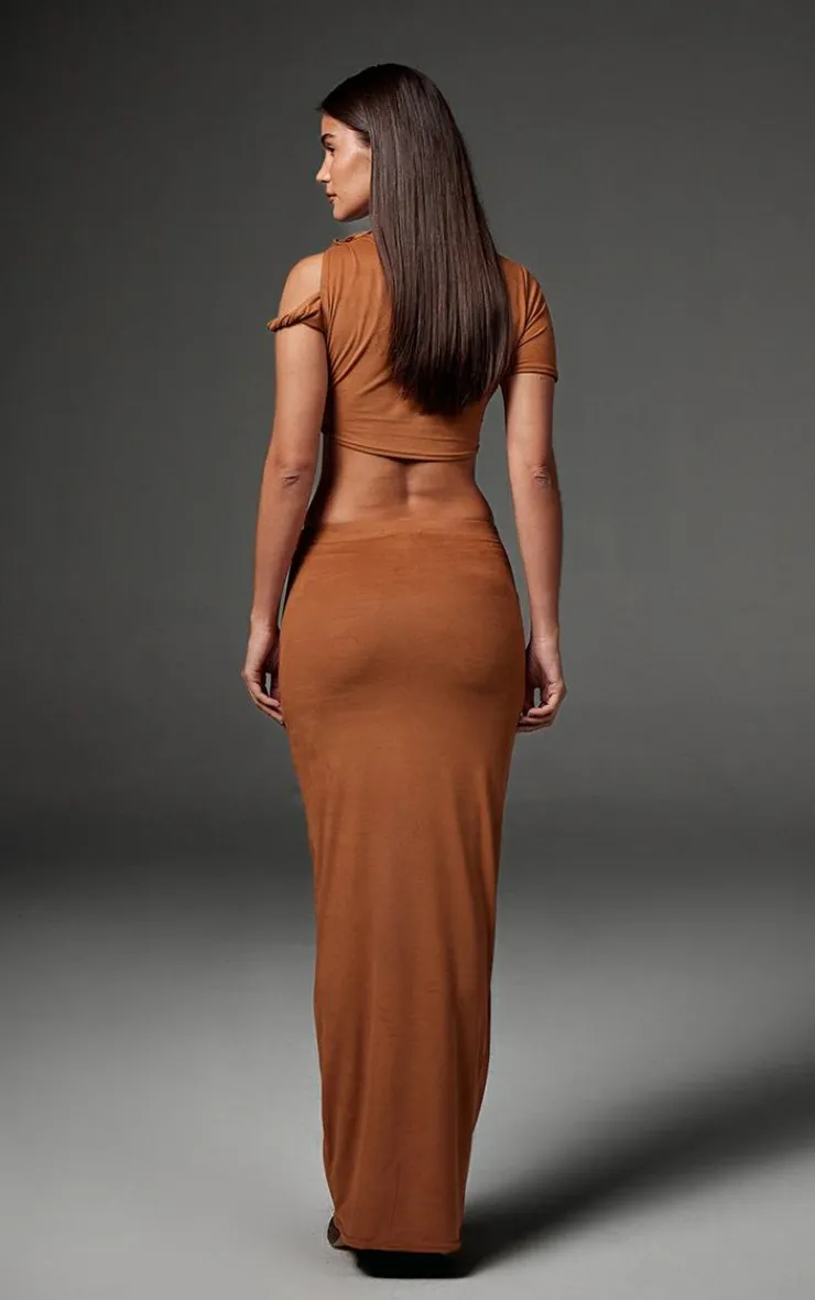 PrettyLittleThing Faux Suede Midaxi Skirt Taupe