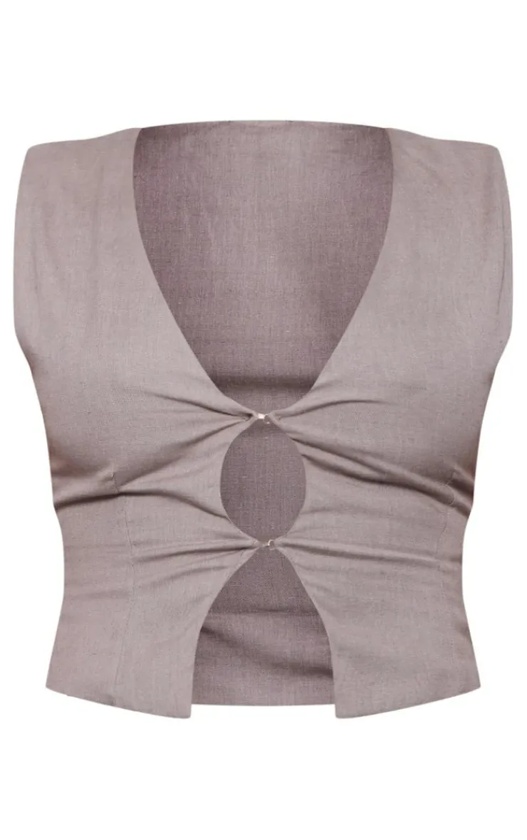 PrettyLittleThing Shirts*Linen Look Cut Out Front Vest