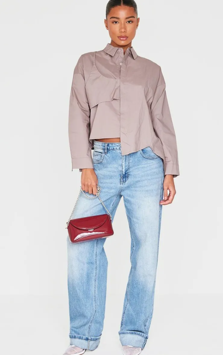 PrettyLittleThing Shirts*Oversized Asymmetric Strap Detail Shirt