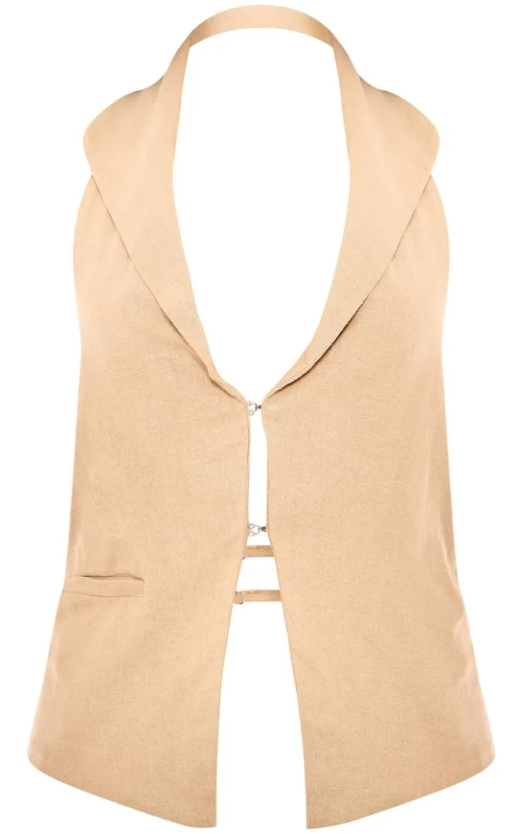 Premium Linen Look Strap Back Detail Vest-PrettyLittleThing Outlet