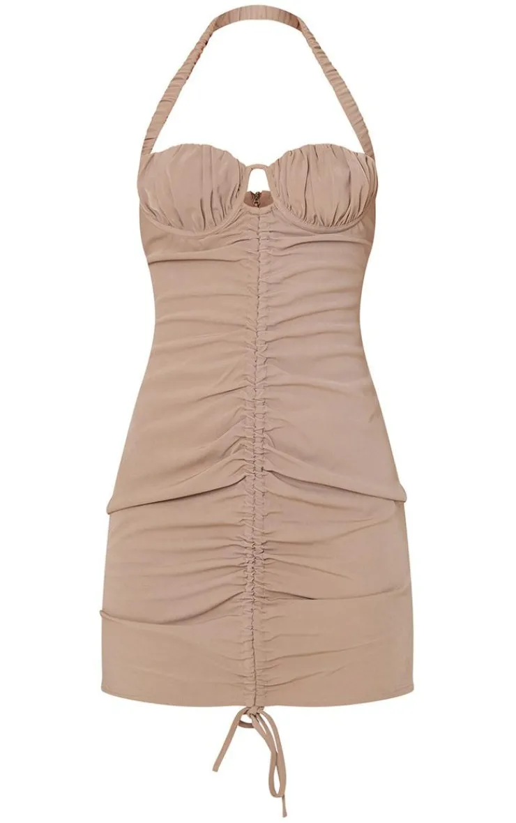 Ruched Front Halterneck Bodycon Dress-PrettyLittleThing Sale