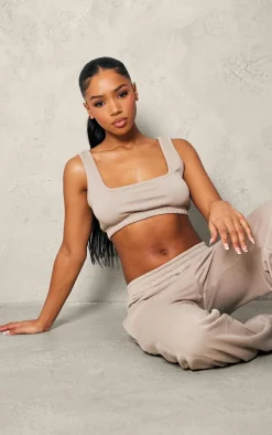 Sale PrettyLittleThing Scoop Neck Crop Top Taupe