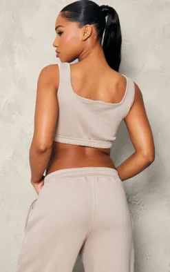 Sale PrettyLittleThing Scoop Neck Crop Top Taupe