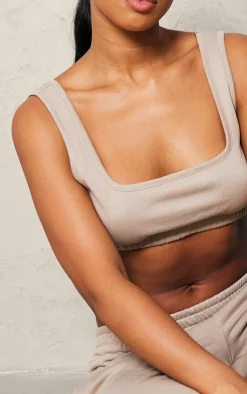 Sale PrettyLittleThing Scoop Neck Crop Top Taupe