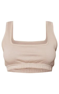 Sale PrettyLittleThing Scoop Neck Crop Top Taupe
