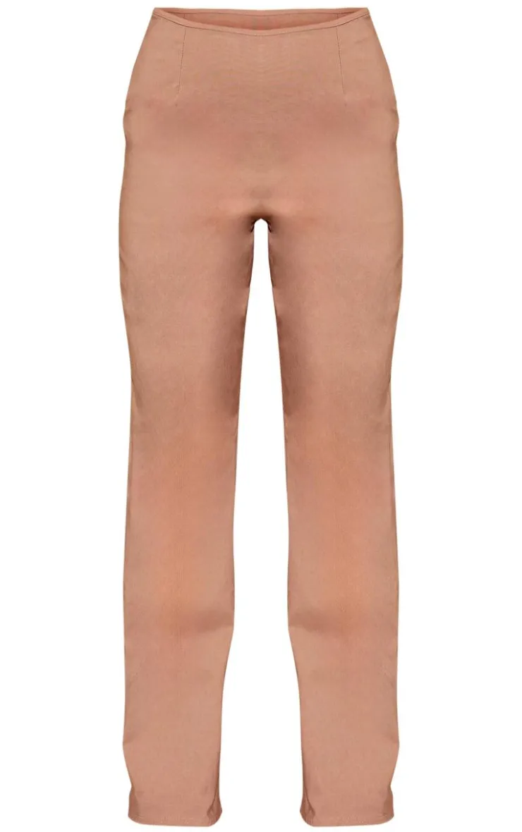 Outlet PrettyLittleThing Stretch Woven Seam Detail Straight Leg Pants Taupe