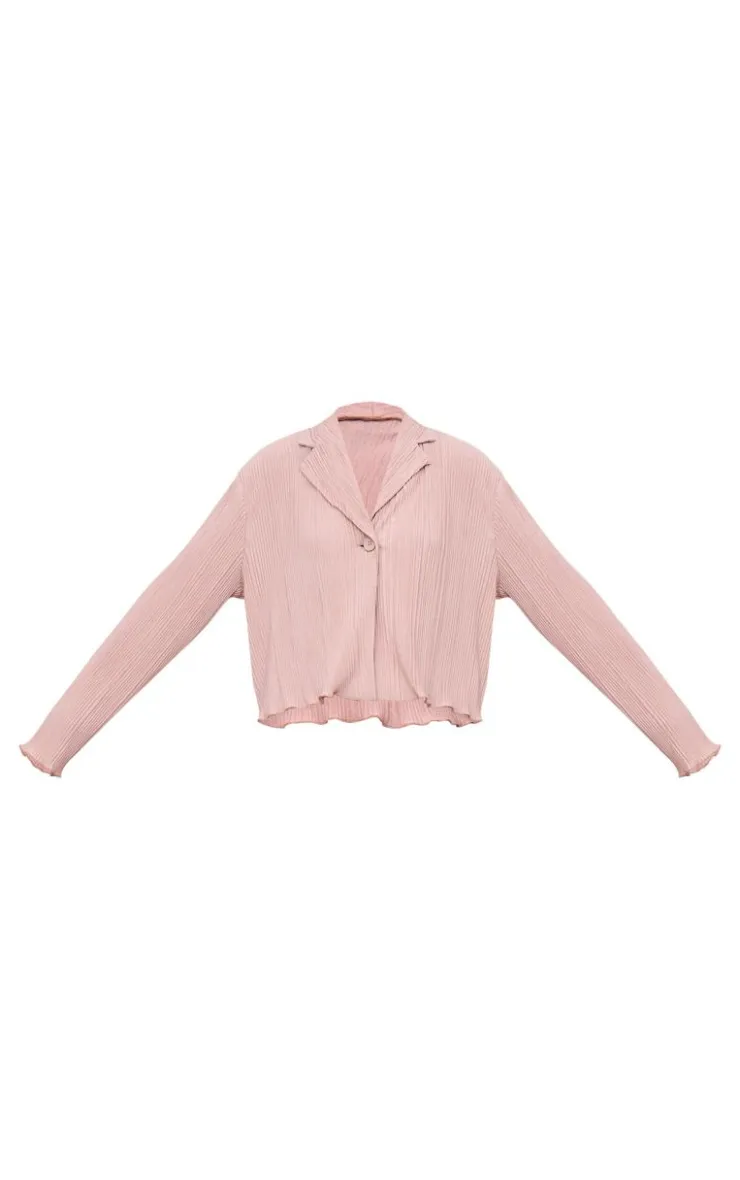 Hot PrettyLittleThing Textured Pleated Button Front Shirt Taupe
