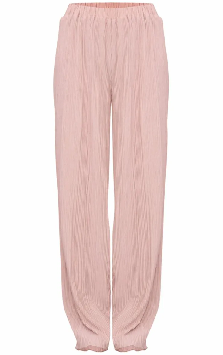 Outlet PrettyLittleThing Textured Pleated Wide Leg Pants Taupe