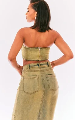New PrettyLittleThing Seam Detail Corset Vintage Bleach Wash