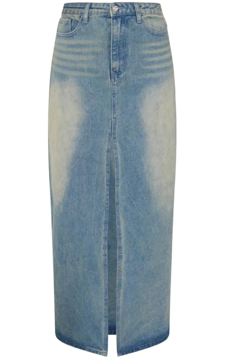 Discount PrettyLittleThing Split Front Denim Maxi Skirt Vintage Mid Wash