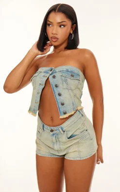 Best PrettyLittleThing Vintage Western Seam Detail Denim Shorts Vintage Wash